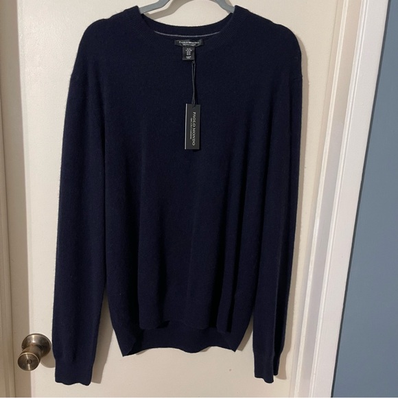 Paolo Mondo 100% 2-Ply Cashmere Navy Crew Neck Sweater pullover Men's XL - Picture 3 of 4